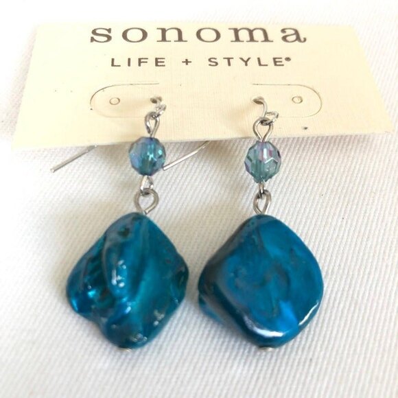 Sonoma Blue Abalone Stone Pierced Dangle Earrings NOC - Picture 2 of 7